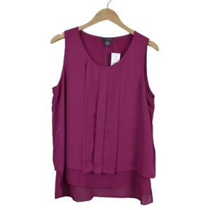NWT Suzy  Shier Pleated Layered Tank Top Sleeveless Pink Size Large